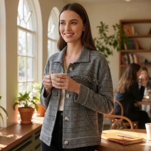 Urban Muse Plaid Fringe-Detail Jacket